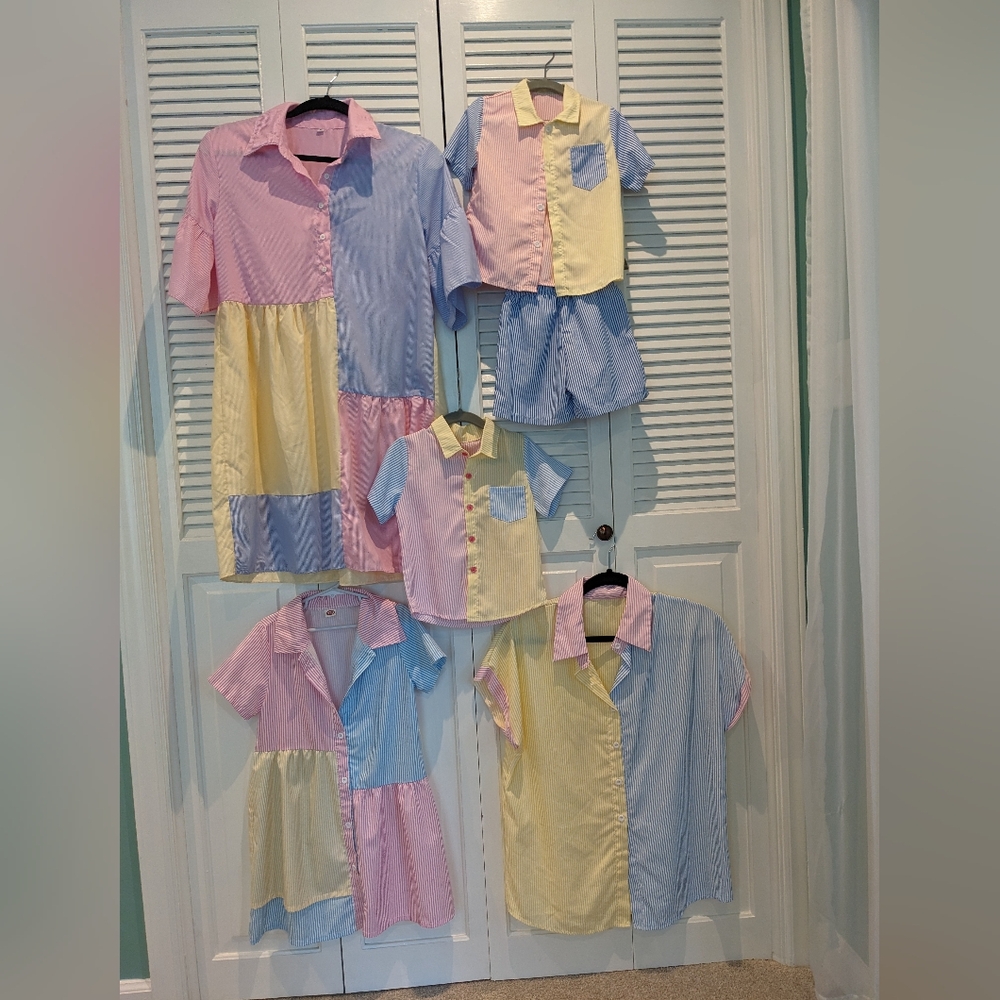 Spring Colorful Patchwork Family Outfits